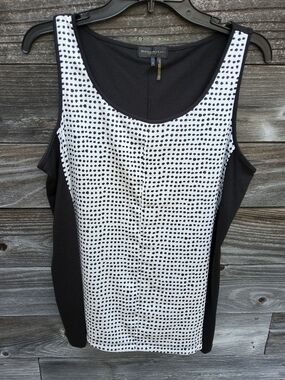 Donna Karan New York White Polka Dotted Sleeveless Blouse Size Medium